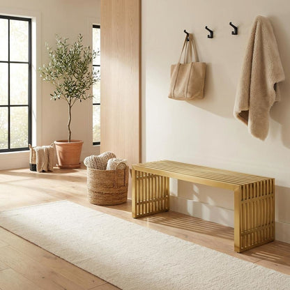 Medium stainless steel bench with durable construction and sleek design