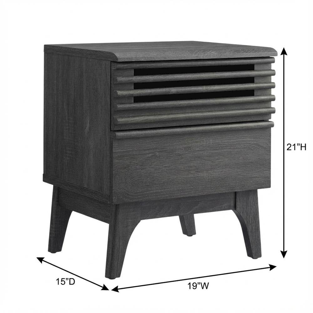 Nightstand in Gray Finish, Minimalist Design, Sturdy Base,, Versatile Storage
