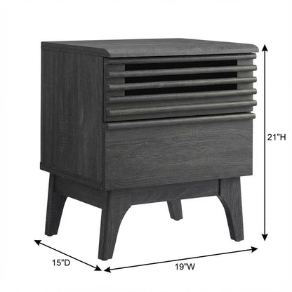 Nightstand in Gray Finish, Minimalist Design, Sturdy Base,, Versatile Storage