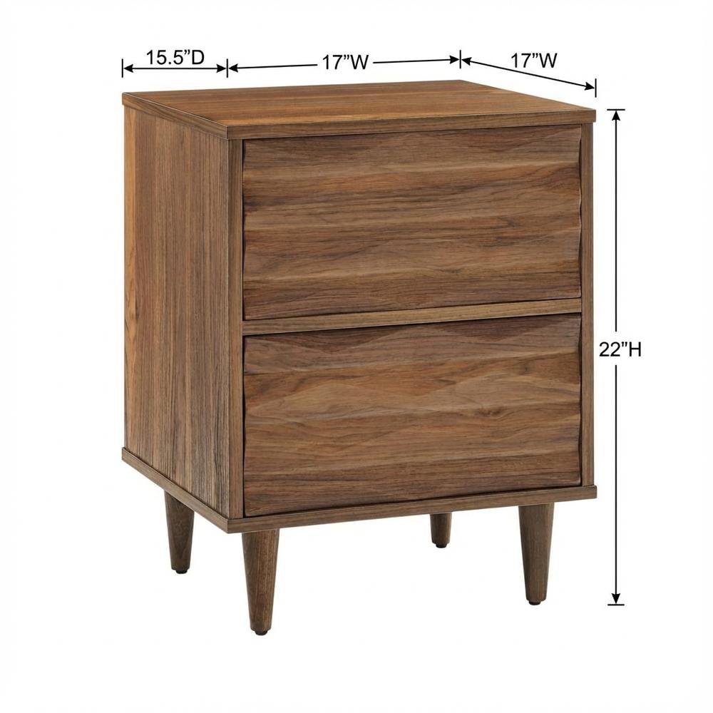 Brown Wooden Nightstand with Two Drawers and Sleek Modern Design
