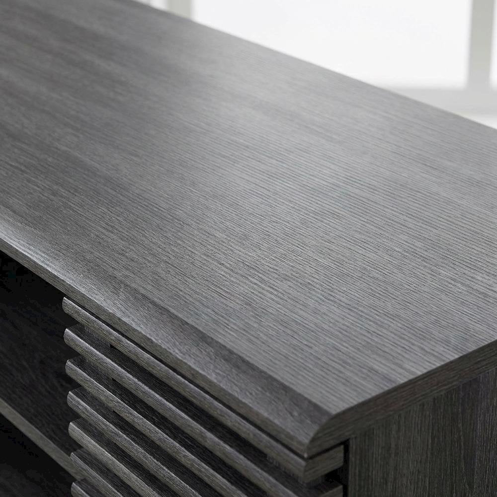 Gray wood corner TV stand with sleek design and sturdy construction