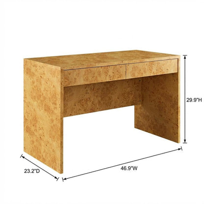 Burl Wood Desk with Two Drawers and Spacious Surface for Home Office