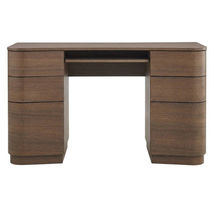 Dark Brown Curved Office Desk with 6 Drawers and Keyboard Shelf