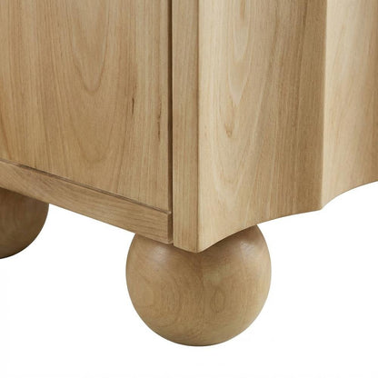 Scalloped Wood TV Stand in Warm Finish with Open Storage Compartments