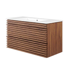 Walnut White 36-Inch Wall-Mount Bathroom Vanity with Ceramic Sink