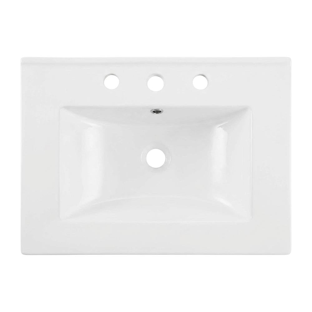 White 24-Inch Ceramic Bathroom Sink Top, Centerset Faucet Holes