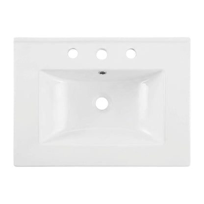 White 24-Inch Ceramic Bathroom Sink Top, Centerset Faucet Holes