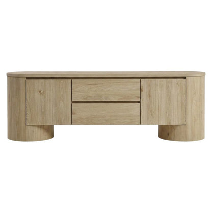 Oval Entertainment Center TV Console Cabinet with Storage and Drawers, Light Oak