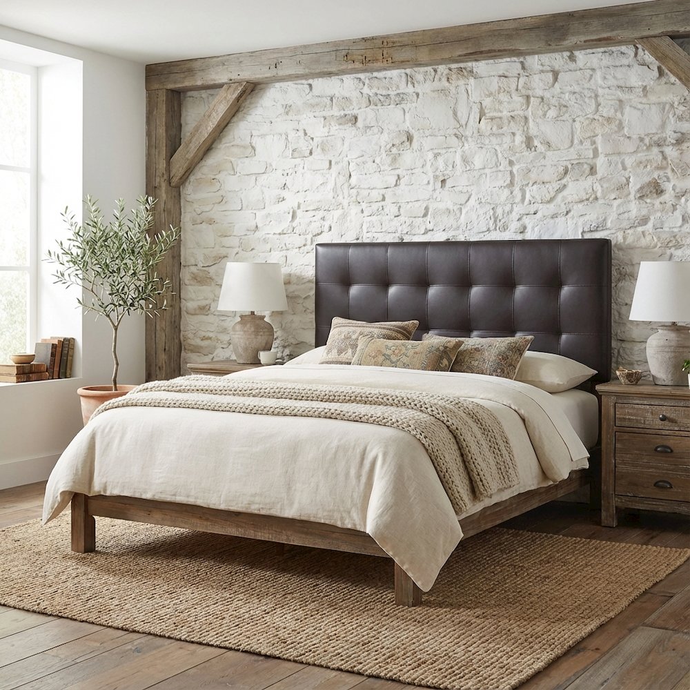 Upholstered Vinyl Full Headboard with Plush Padding and Sleek Design