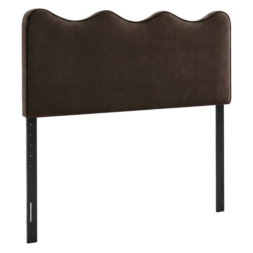 Velvet Queen Size Headboard with Stain-Resistant Fabric, Chocolate Brown