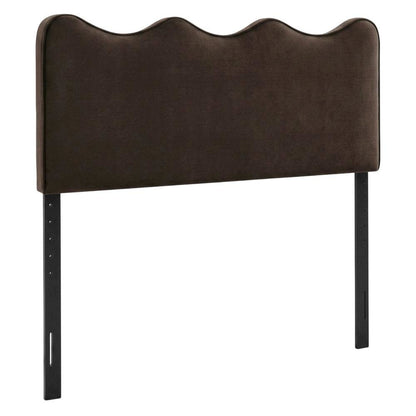 Velvet Queen Size Headboard with Stain-Resistant Fabric, Chocolate Brown