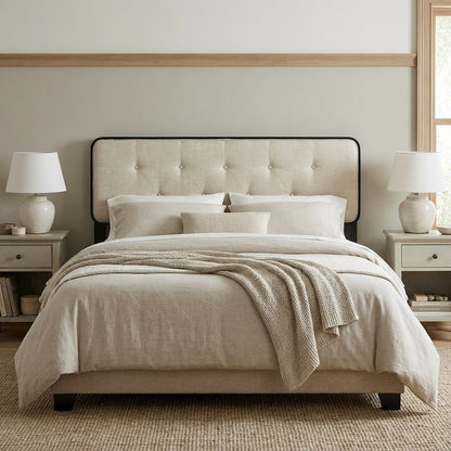 Tufted Fabric Queen Headboard with Wood Frame and Classic Design