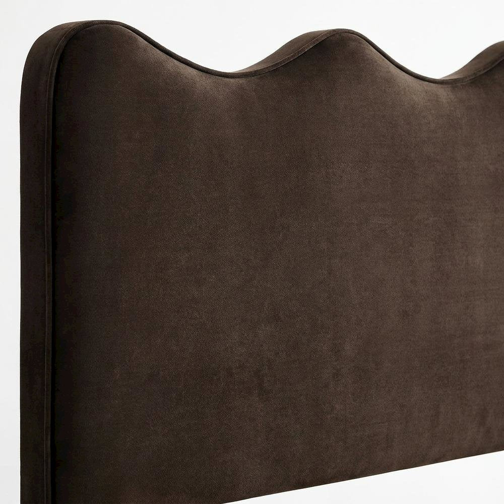 Velvet Queen Size Headboard with Stain-Resistant Fabric, Chocolate Brown