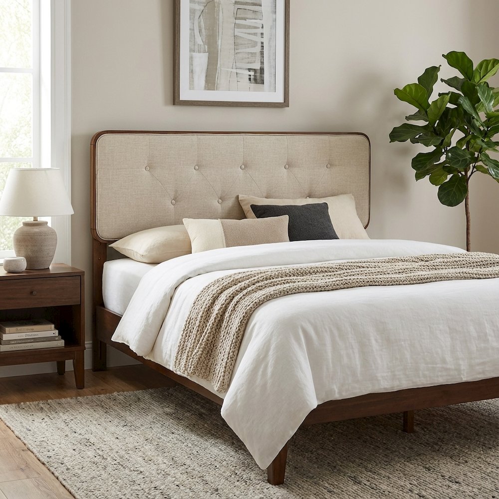 Tufted Fabric Full Headboard with Wood Frame and Classic Design
