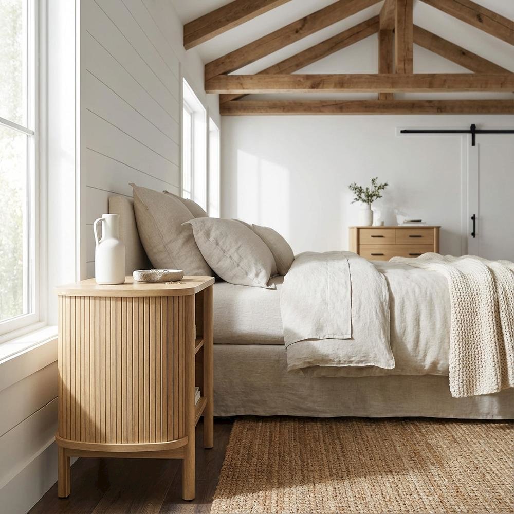 Brown Nightstand with Open Storage and Modern Design