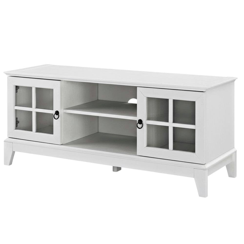White wood TV stand with 47-inch top and sleek design for modern living spaces