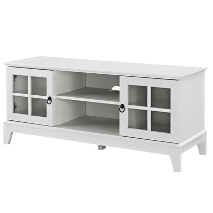 White wood TV stand with 47-inch top and sleek design for modern living spaces