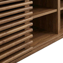 Brown wood wall-mounted media console with sleek design and sturdy construction