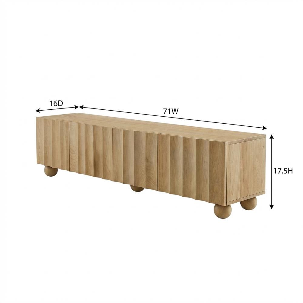 Scalloped Wood TV Stand in Warm Finish with Open Storage Compartments