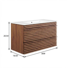 Walnut White 36-Inch Wall-Mount Bathroom Vanity with Ceramic Sink