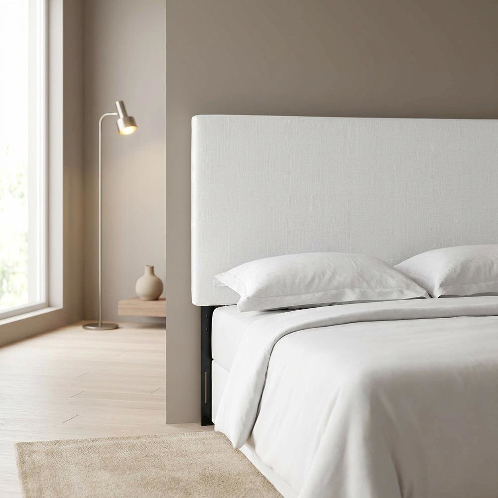 Linen-Upholstered Padded Headboard for Full and Queen Size Beds Only, White