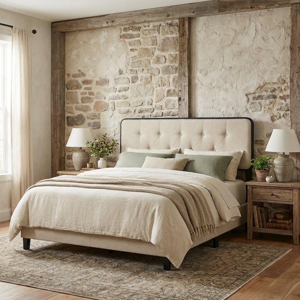 Tufted Fabric Full Headboard with Wooden Frame for Stylish Bedroom