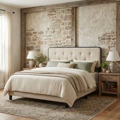 Tufted Fabric Full Headboard with Wooden Frame for Stylish Bedroom