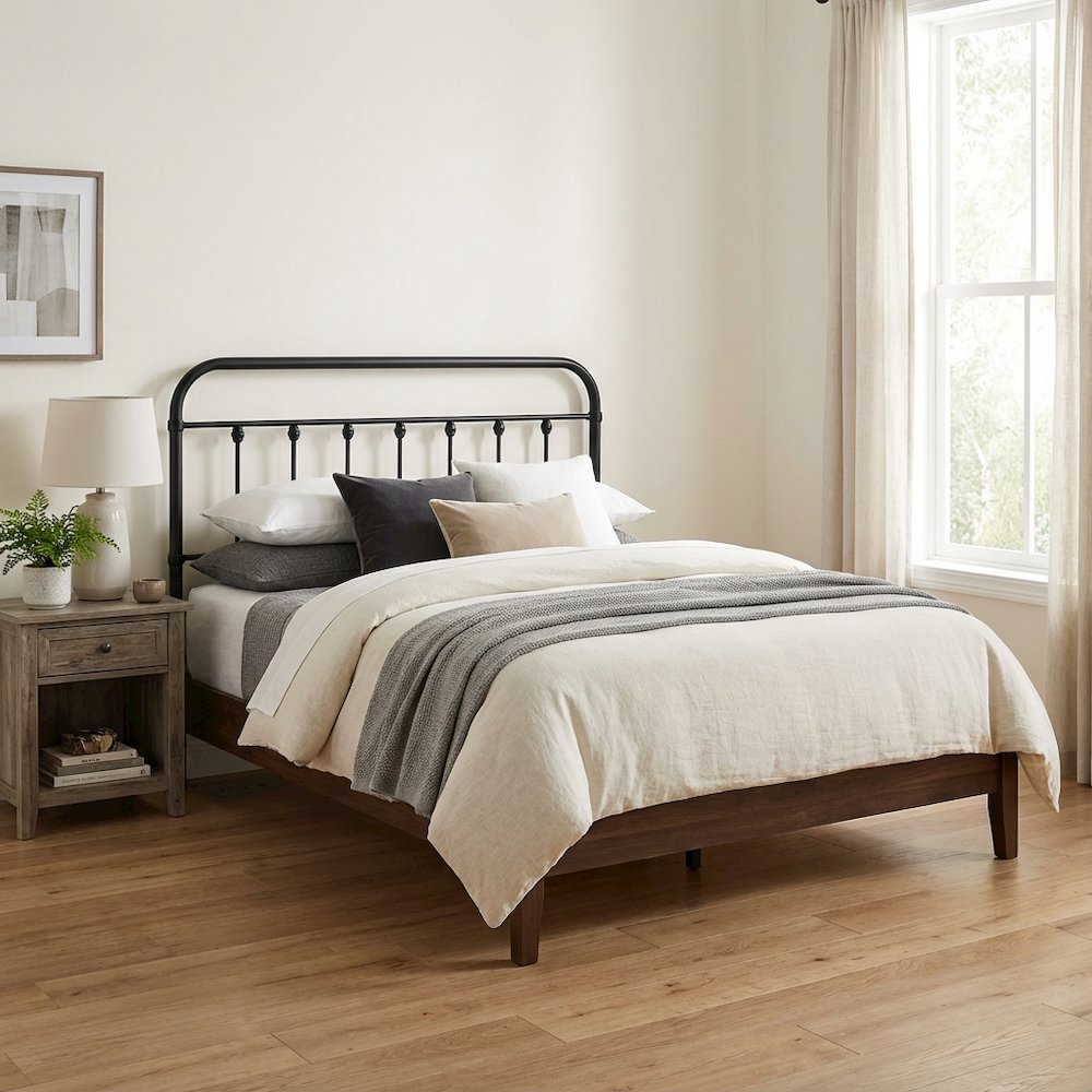 Metal Queen Headboard inwith Sturdy Frame and Elegant Design