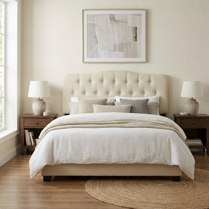 Upholstered Queen Fabric Headboard with Padded Design and Sturdy Construction