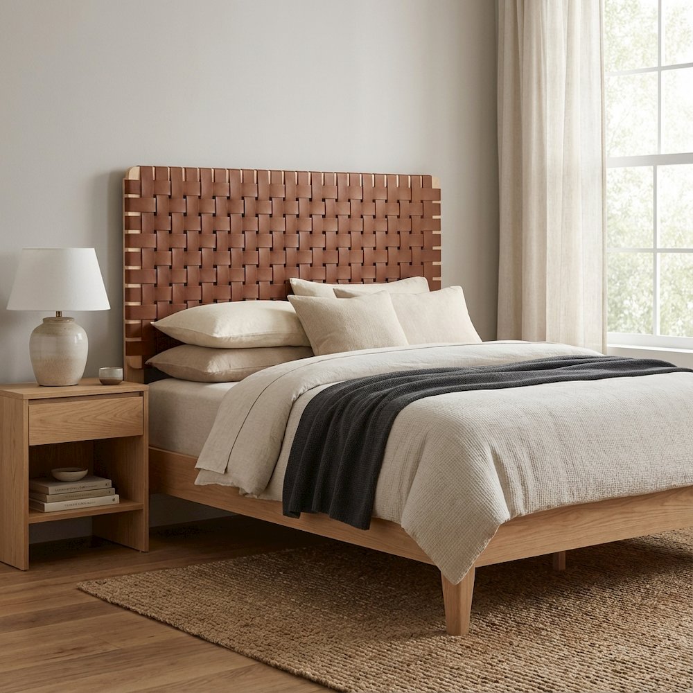 Vegan Leather Twin Headboard with Woven Texture and Sturdy Frame