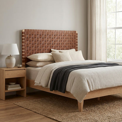 Vegan Leather Twin Headboard with Woven Texture and Sturdy Frame