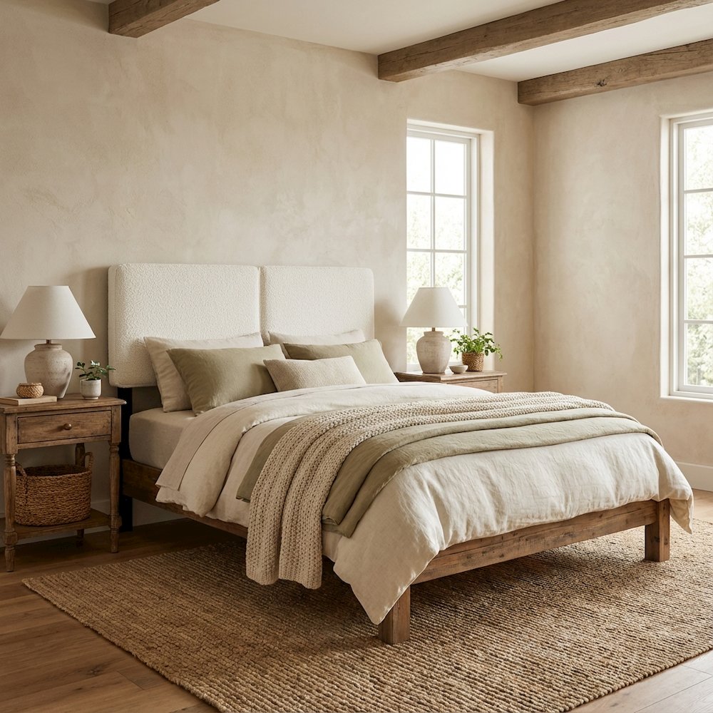 Boucle Fabric Full Headboard with Soft Textured Upholstery and Durable Build