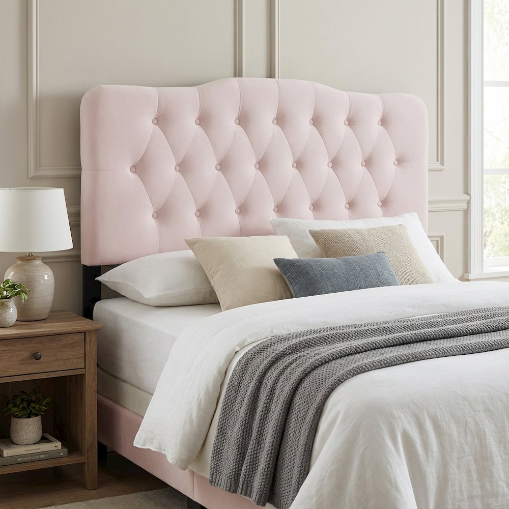 Diamond Tufted Velvet Queen Headboard with Performance Fabric and Plush Padding