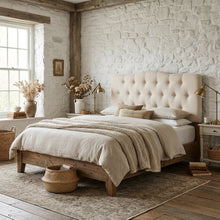 Upholstered Fabric Headboard in Neutral Tone with Plush Padding and Sturdy Frame