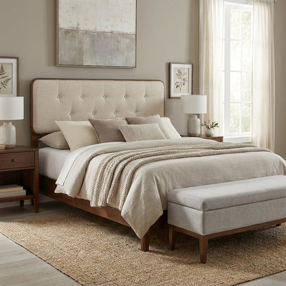 Tufted Queen Headboard in Fabric and Wood with Sturdy Frame and Elegant Design