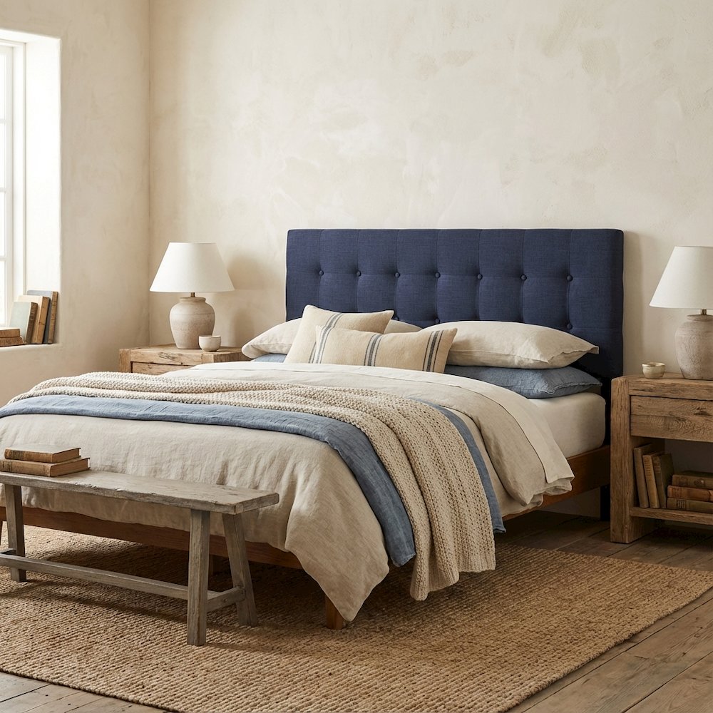 Upholstered Fabric Queen Headboard in Neutral Tone with Elegant Design