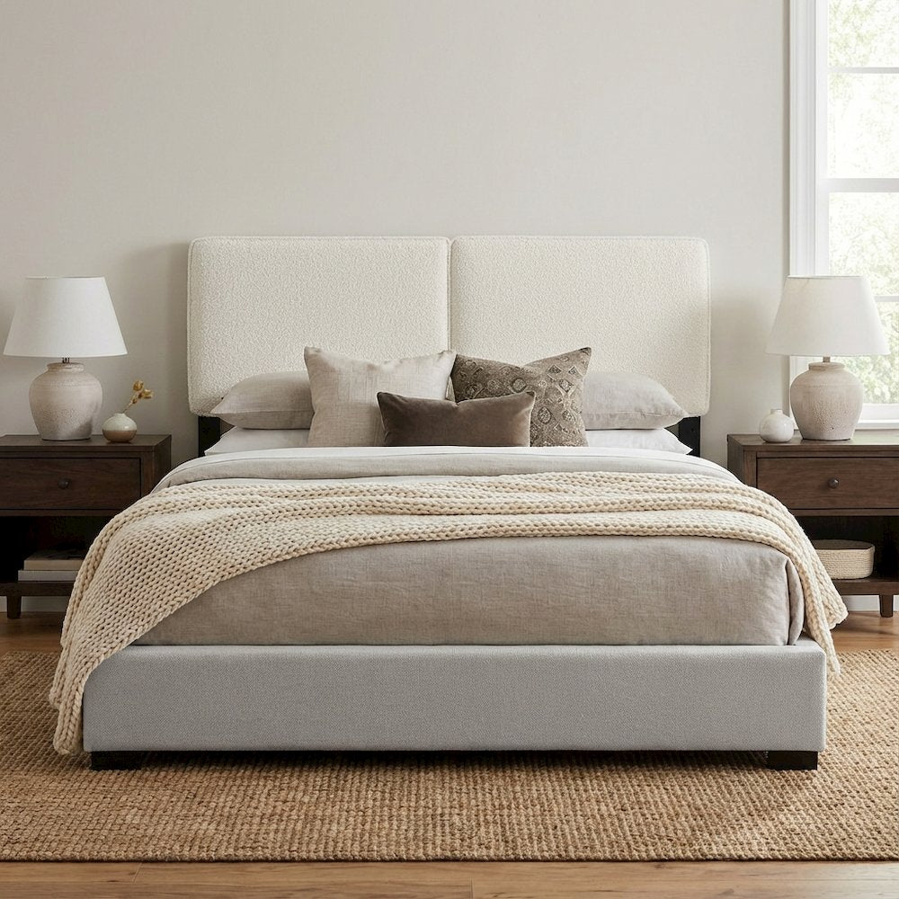 Boucle Fabric King Headboard in Soft Neutral, Sturdy Frame, Elegant Design