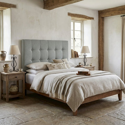 Upholstered Fabric Twin Headboard in Neutral Tone with Padded Design
