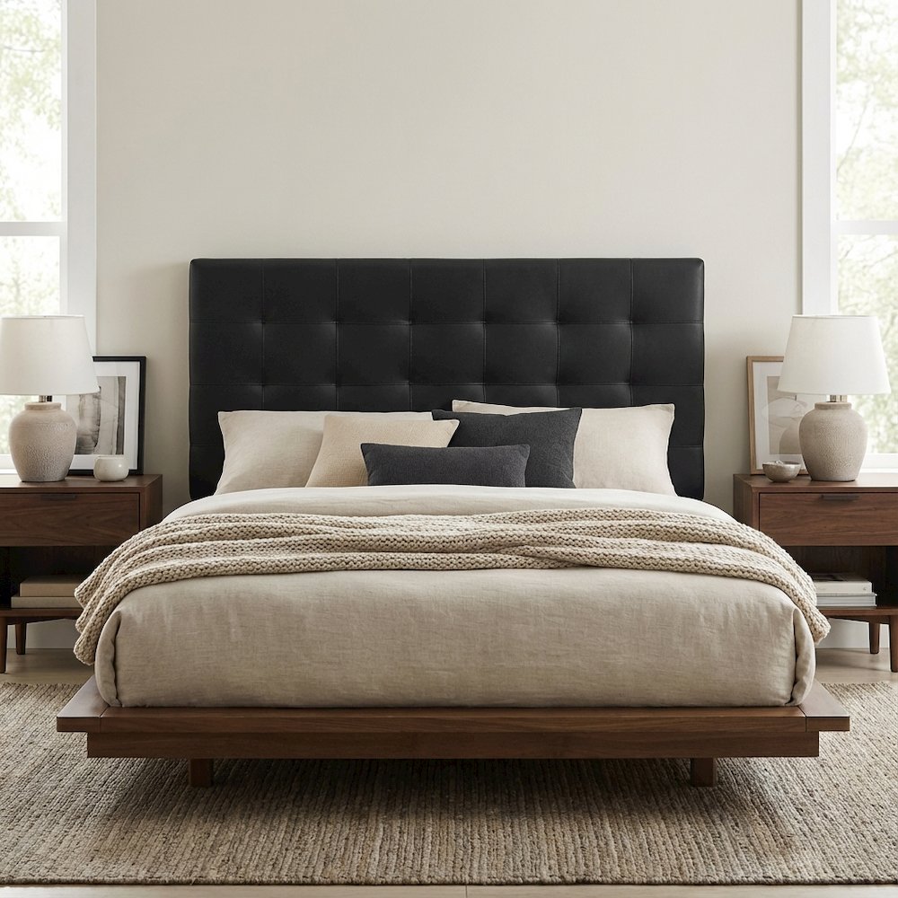 Tufted Faux Leather Headboard for King, California King Beds, Elegant Design