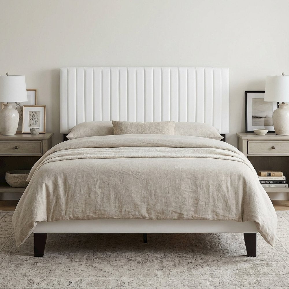 White Faux Leather Headboard with Padded Upholstery and Sturdy Frame