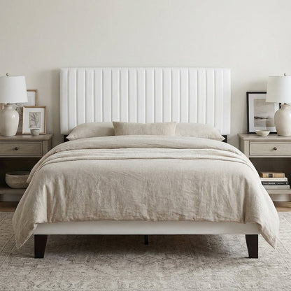 White Faux Leather Headboard with Padded Upholstery and Sturdy Frame