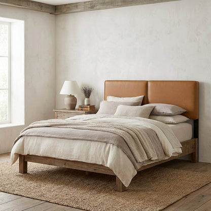 Vegan Leather Queen Headboard in Neutral Tone, Durable Finish, Elegant Design