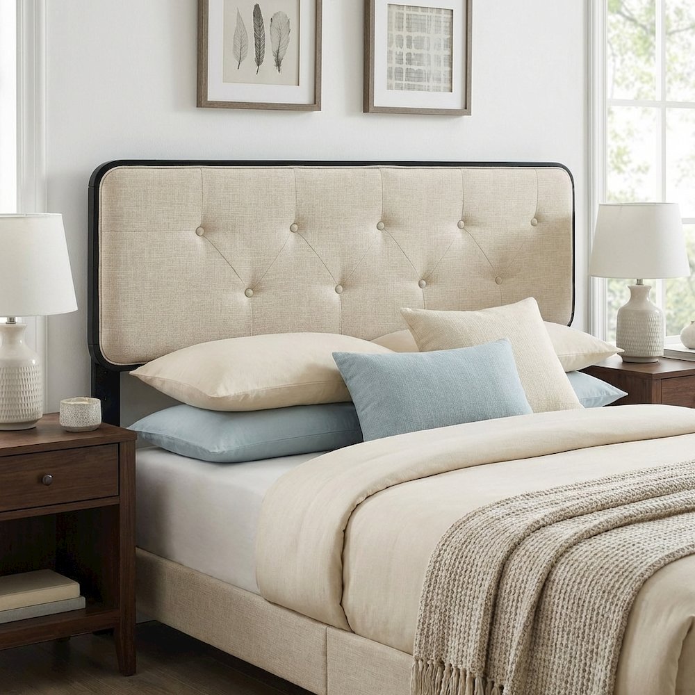 Tufted Fabric Full Headboard with Wooden Frame for Stylish Bedroom