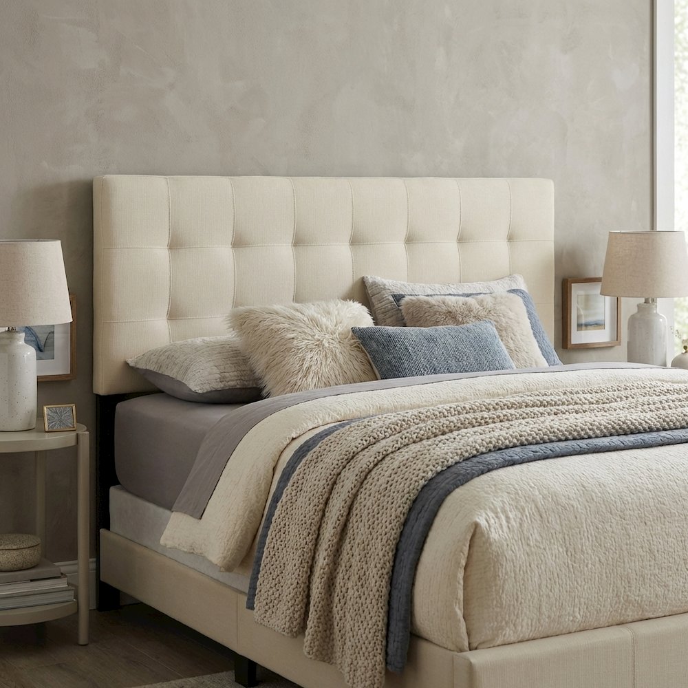 Upholstered Fabric King Headboard with Soft Padding and Classic Design