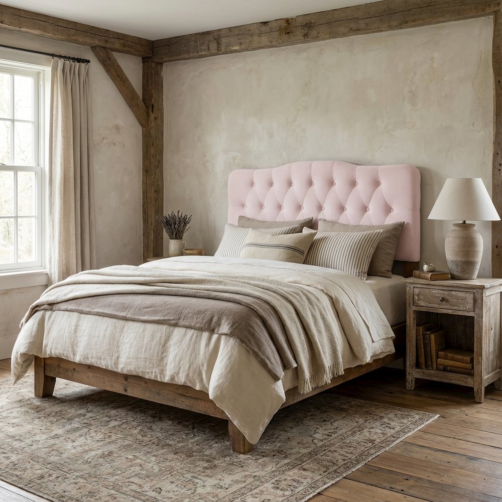 Pink Tufted Velvet Headboard with Diamond Pattern and Plush Padding