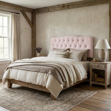 Pink Tufted Velvet Headboard with Diamond Pattern and Plush Padding