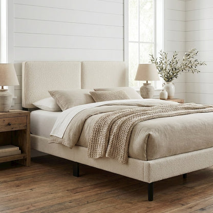 Boucle Fabric Queen Headboard in Neutral Tone, Plush Upholstery, Sturdy Frame