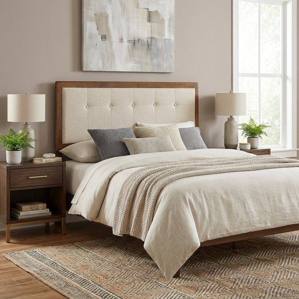 Tufted Fabric King Headboard with Wooden Frame and Elegant Design
