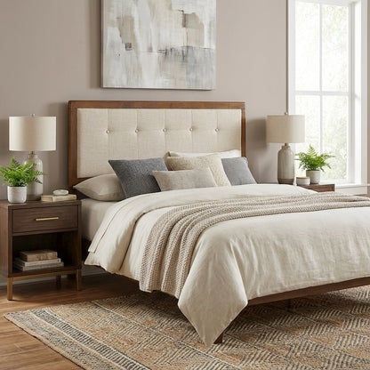 Tufted Fabric King Headboard with Wooden Frame and Elegant Design