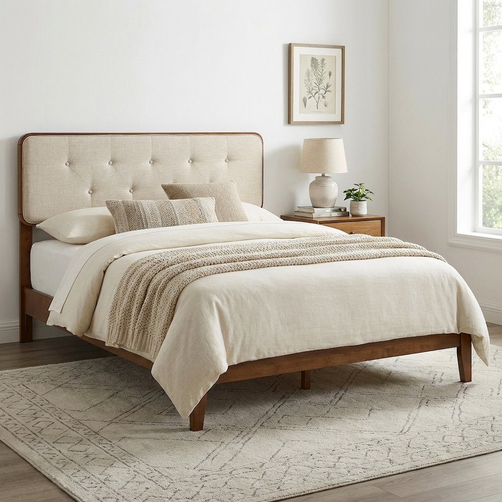 Tufted Fabric King Headboard with Wood Frame and Elegant Design